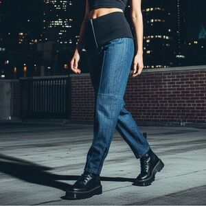 Tibi Dark Wash High Rise Banded Waist Jeans